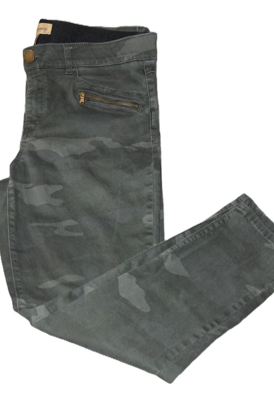 Democracy Pants Womens 14 Green Chino Skinny Camouflage Stretch Pockets